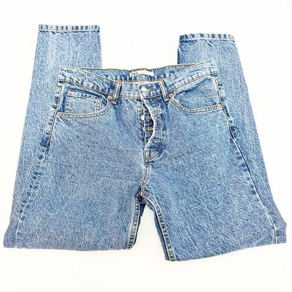 Zara Acid Wash Button Fly Straight Leg Denim Jeans Size 31 - Picture 4 of 8